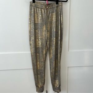 Missi London Metallic Cuffed Drawstring Joggers Gold Sz L